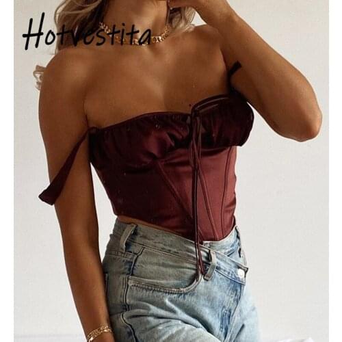 Hotvestita 2021 New Sexy Ruched Satin Crop Tops Hollow Out Backless Zip Up Women Bow Tie Spaghetti Strap Cropped Corset Camisole
