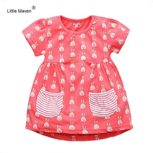 1-6 Years Girls Dress cute rabbit pattern Summer Short sleeve O-neck Dress Cotton Casual Knee-Length Tops Kids Ball Gown