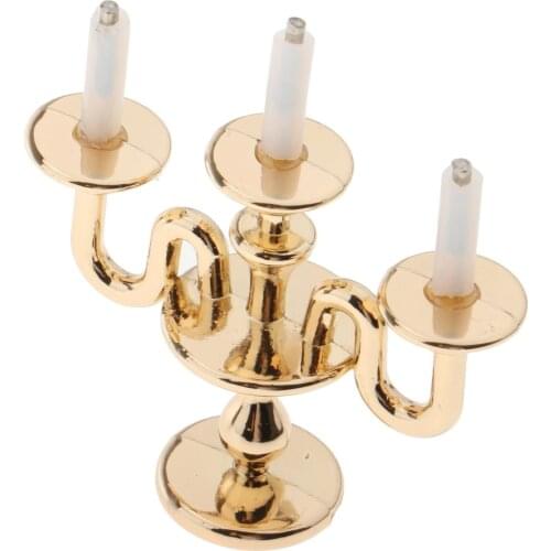 1/12 Dollhouse Miniature Furniture Gold Metal Candle Holder Candlesticks Model Pretend Play Doll House Toys Decor for Kids