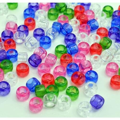 100pcs 6x8mm Clear Acrylic beads with silver glitter Safty beads for children DIY gift and clothing Hair accessories many colors