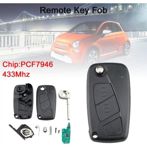 433Mhz 2 Buttons Flip Car Remote Key Fob with PCF7946 Chip Black Fit for Fiat 500 Panda / Bravo / Bravo Punto