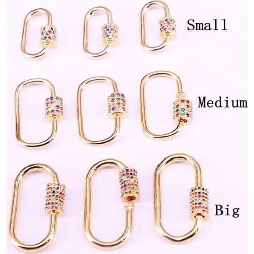 5PCS, Rainbow CZ Micro Pave Oval Shaped Crystal Zirconia Clasp Lock Carabiner Pave Lock Jewelry Findings