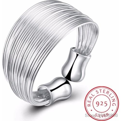 925 Sterling Silver Open Ring INS Minimalist Multi-layer Weaving Lines Finger Ring For Women Statement Adjustable Ring