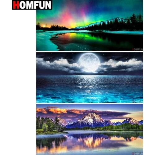 HOMFUN 5D Diamond Painting "Moonlight lake scenery" DIY Full Rhinestones Drill Cross-stitch Square Round Diamond Embroidery