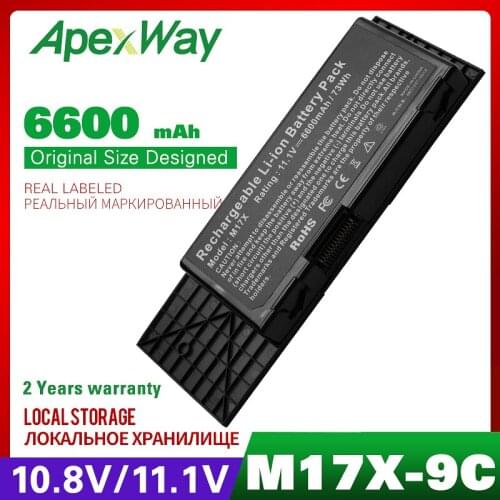 Apexway 6600mAh 9 cell Laptop Battery For DELL BTYVOY1 For Alienware M17X R3 R4 MX 17xR3 MX 17xR4 318-0397 451-11817 7XC9N C0C5M