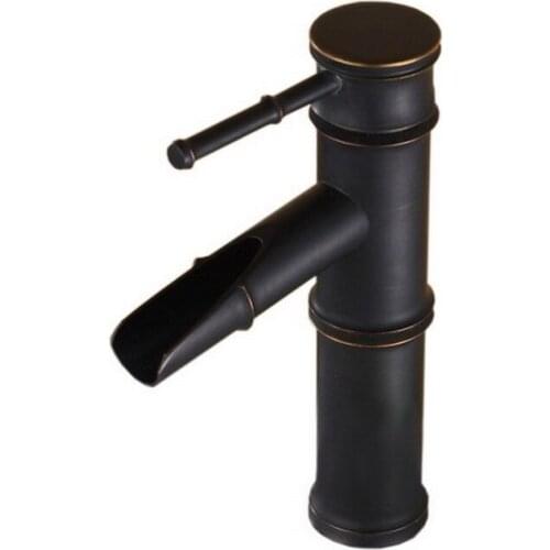 Black Oil Rubbed Brass Bamboo Style Single Handle Lever Bathroom Vessel Sink Basin Faucet Mixer Waterfall Water Tap ahg018