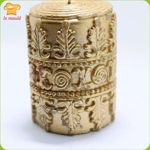 Cylindrical Relief Candle Silicone Moulds Retro Texture Candle Mold 3D Festive Candles Tools
