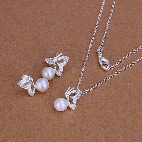 S198 925 Hot Selling Silver Color Jewelry Sets For Women Fashion Jewelry Set White Butterfly-Pearl S198 /amcajdja Axuajpba