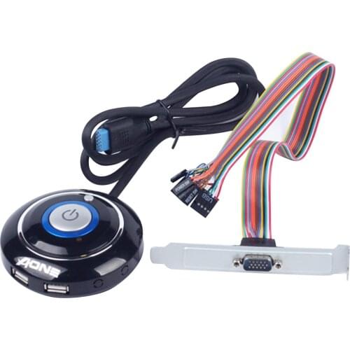 Elisona Desktop PC Computer Case Power Switch with Dual USB Ports + Power Reset Button + LED Lights + 1.2m Extension Cord