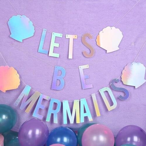Mermaid Theme Party Banners Lets Be Mermaid Letters Bunting For Birthday Wedding Party Backdrops Decoration BA086
