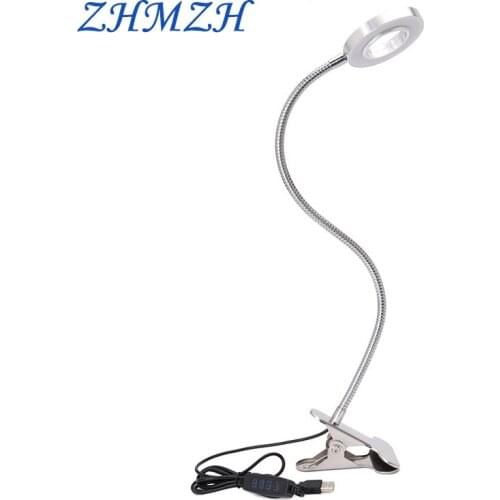 DC5V USB Flexible Desk Lamps Stainless Steel Clip LED Light Dimmable LED Table Lamps With On/Off Switch 3200-6500K Color Dimming
