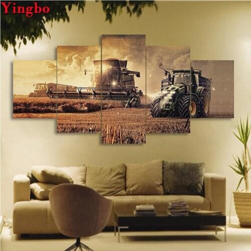 5PCS Full Diamond Embroidery Farm Tractor Diy Diamond Paintings Full Mosaic wall art Modular pictures for living room decor