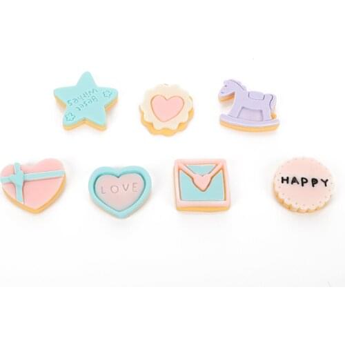 20Ps Resin Kawaii Accessories Cartoon Biscuit Flatback Cabochon Embellishment For Scrapbooking Diy Decoration Craft Mixed