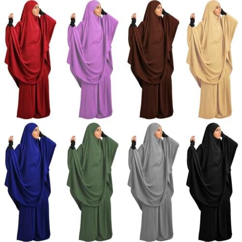 Two-Piece Set Muslim Women Prayer Garment Dress Hijab Long Khimar Abaya Jilbab Outfit Ramadan Skirt Abayas Islamic Clothes Niqab