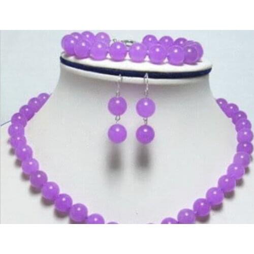 Jewelry genuine 10mm purple necklace bracelet earring set
