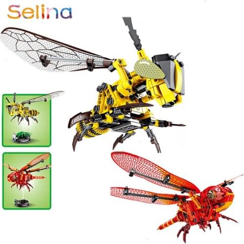 Insect Simulated Bumblebee Red Dragonfly Building Blocks Bricks Gifts Toys For Children Display Model MOC DIY Compatible