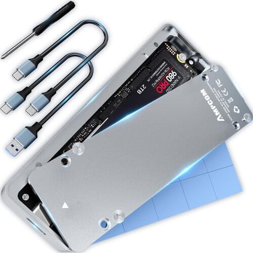 AMPCOM M.2 NVME SSD Enclosure Adapter，PCIe SSD (M Key) to USB 3.1 GEN 2 External Solid State Drive Case Speeds up to 10Gbps
