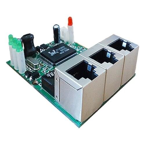Fast switch mini 3 port ethernet switch 10 / 100mbps rj45 network switch hub pcb module board for system integration module