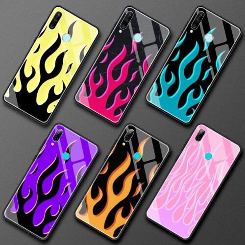 Fashion Red Flame Glass Case for Huawei P30 Lite P40 Pro P20 P Smart Z Y7 2019 Honor 8X 20 Tempered Phone Shell Cover Funda