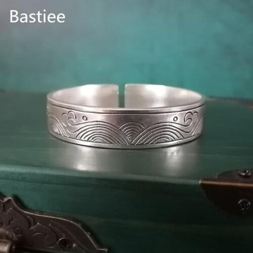 Bastiee 999 Pure Silver Wave Bangles Men Bracelet For Women Handmade Ancient China Armband Hmong Luxury Jewelry Unisex Jewellery