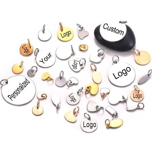 100pcs Custom Stainless Steel Small Logo Tags Charm Jewelry Disc Logos for Necklace DIY Makings Findings Not Turn Off Color