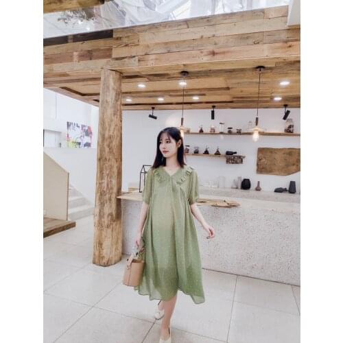 New Comfortable Summer Plus Size Womens Dresses Maternity Short Sleeve Dress Loose Chiffon Dot Skirt Long Loose