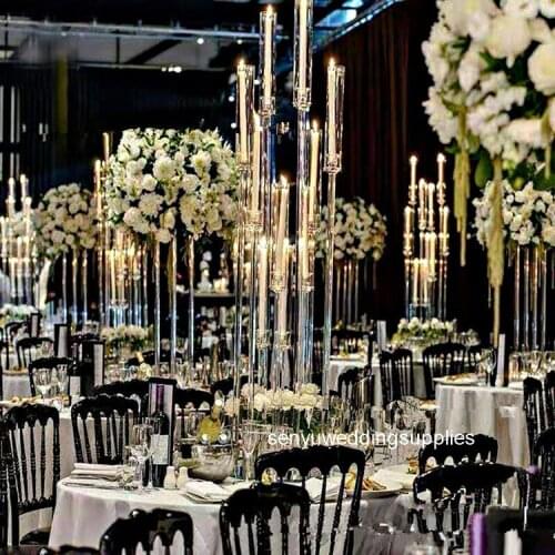 New style crystal clear candelabra crystal candelabra wedding centerpieces 8 arms acrylic candle holder for wedding table 1416