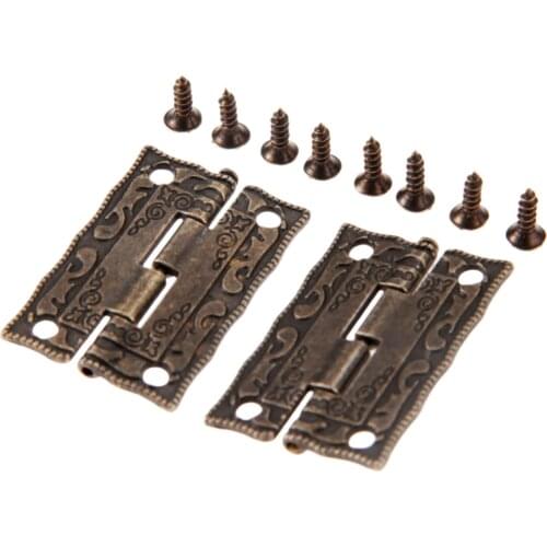 2Pcs/lot 35mm*23mm Hinges 4 holes Antique Bronze Vintage Lace Pattern Decor Furniture hinge Jewelry wooden Box Cabinet Cupboard