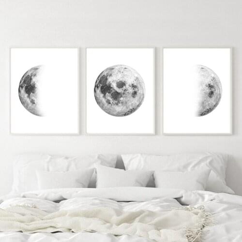 Moon Phases Print Grey Moon Poster Moon Watercolor Art Canvas Painting Bedroom Wall Picture for Living Room Home Wall Art Decor