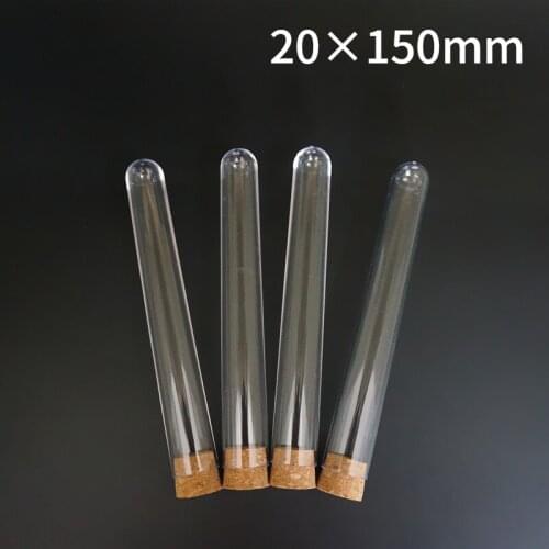 Free shipping 20pcs/lot 20x150mm Plastic test tubes with cork stopper for kind Laboratory experiments and tests