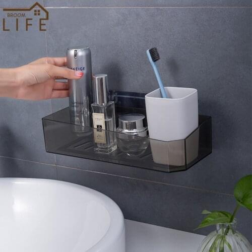 Simple Bathroom Shelves No Drill Shower Shampoo Rack Bathing WC Storage Basket Kitchen Wall Floating Shelf Soap Holder Organizer