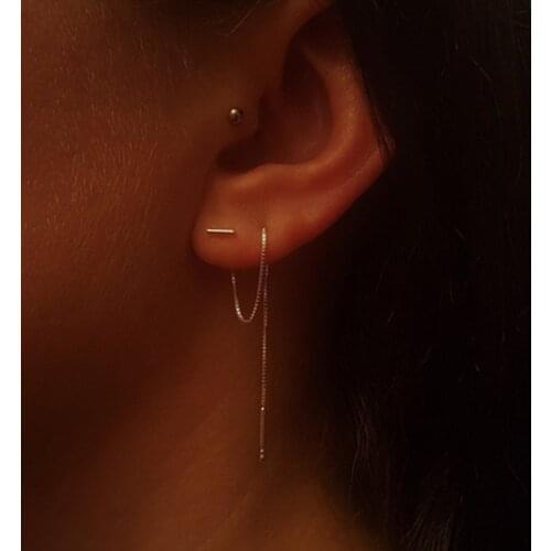 Simple Moon Star Rhinestone Long Chain Earrings For Women Shine Sun Crescent Geometric Tassel Piercing Earring Party Jewelry