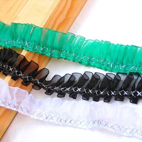 Ruffled Chiffoon Flower Lace Fringe Ribbon Trims Skirt Hem Pleated 3D Floral Accessories Sewing Appliqued 2.5cm