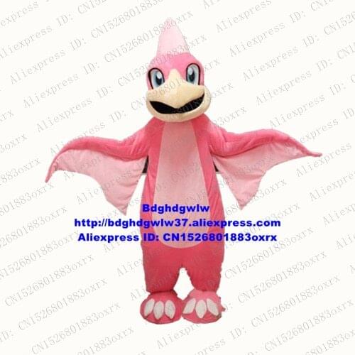 Pink Pterosaur Pterodactyl Dinosaur Dino Mascot Costume Cartoon Character Outfit American Jubilee Circularize Flyer zx2105