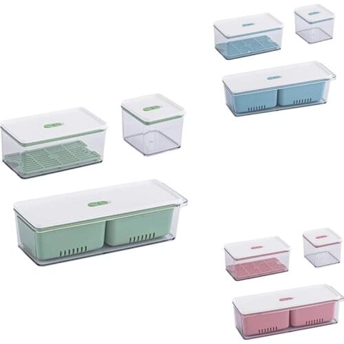 Stackable Produce Saver, Organizer Bins/Storage Containers with Removable Drain Tray, Set of 3, for Cabinets