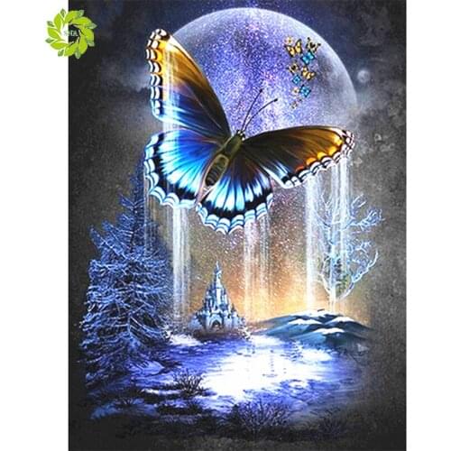 SNA Round Drill Modern Home Decoration Diy Diamond Painting Cartoon butterfly & Moon Needlework Full Diamond Embroidery Painting