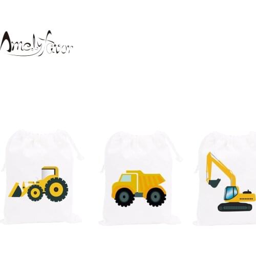 Construction Trucks Theme Party Favor Bags Candy Bags Gift Bags Digger Decorations Kids Birthday Event Party Container Supplies