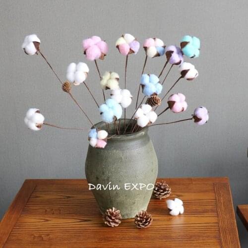 New 10 pcs Natural Dried cotton Flowers Decorative Flowers cotton branch Bouquet Dried Branches for Wedding home decoration
