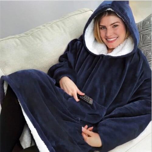 Warm Women Hoodies Girls Oversize Blanket with Long Sleeves Couples Daily Life Pliush O-Neck Sweatshirts Robe Casaco Feminino