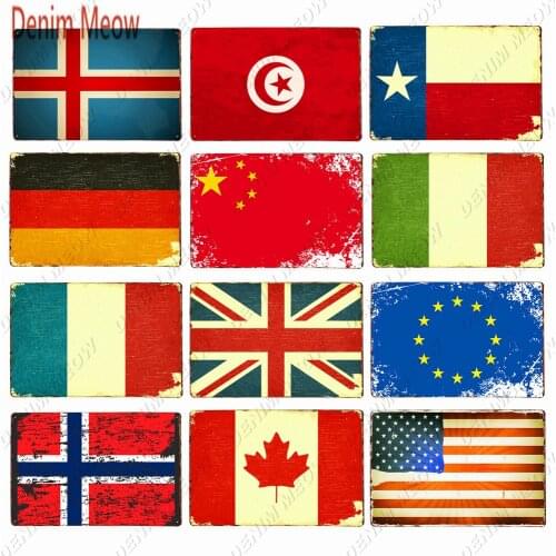 Vintage Country Flag Around The World Metal Sign British German Itanlian USA Plaque Shop Bar Sign Ireland 30x20cm Decor WY143