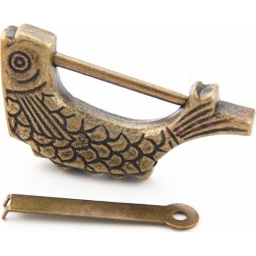 1PCS Vintage Chinese Keyed Padlock Zinc Alloy Fish Pattern Locks forJewelry Boxs Suitcase Drawer Furniture Decorate Hardwares