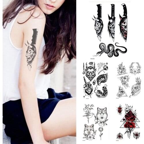 1Sheet Waterproof Temporary Tattoo,Knife,Monster, Snake, Rose Flower Women Fashion Tattoos Arm Sleeve Fake Tattoo For Girls Kids