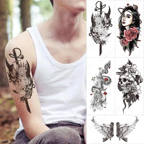 Waterproof Temporary Tattoo Sticker Sword Prajna Flowers Tattoos Indian Eagle Dragon Tiger Body Art Arm Fake Sleeve Tatoo Women