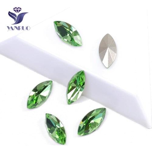 YANRUO 4200 Navette Peridot K9 Crystal Sewing Strass Stones And Crystals Silver Claws Fancy Rhinestones For Needlework