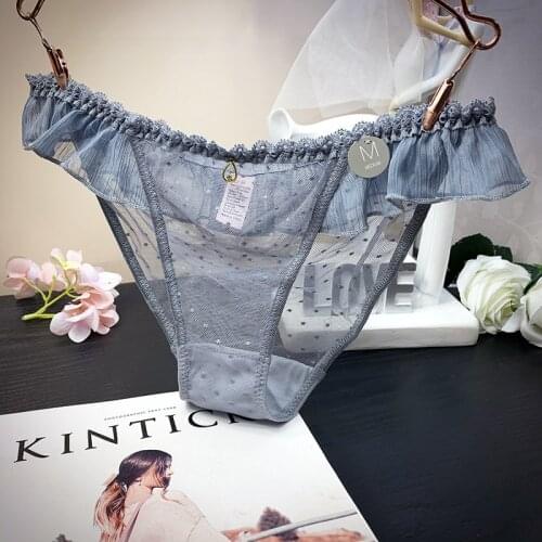 Transparent snow imitation mesh ladies panties ruffled sexy lace bottoms sexy seamless 100% cotton bottoms black bikini shorts