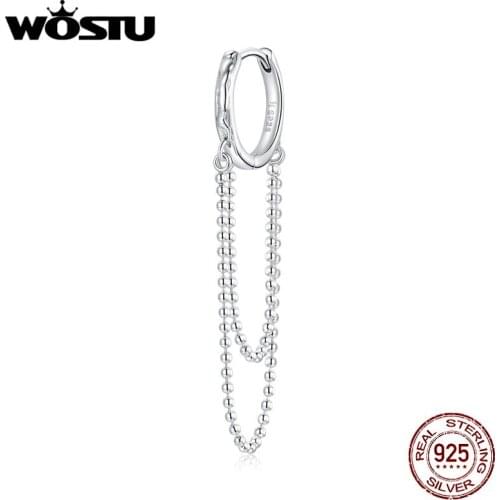 Wostu Ear Buckles 925 Sterling Silver Earrings For Women Simple Pearl Chain Earring Anniversary Fine Jewelry Gift DXE1121