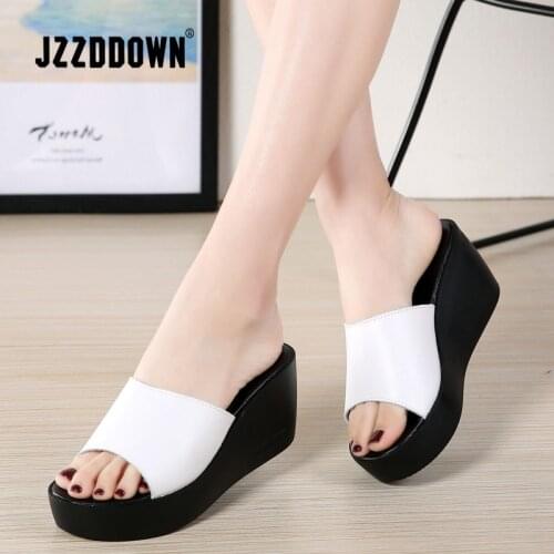 JZZDDOWN Summer slippers women Platform sandals shoes women slides sandals beach platform slippers round toe white flip flops