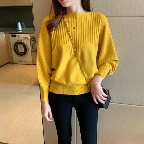 Bat Sleeve 2020 Womens Long Sleeve Sweater Loose Solid Color Fashion Elegant Casual Pullover Fashion Knitwear Clothes