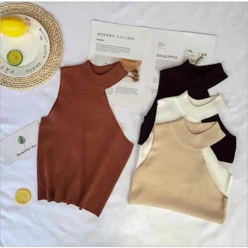 New Knitted Sweater Off Shoulder Pullovers Sweater for Women Sleeveless Turtleneck Female Jumper Sexy Clothing 6 Colors