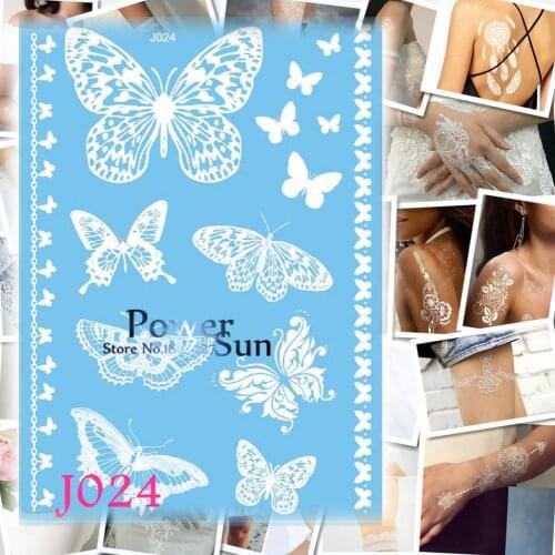 1PC Sexy Lace Butterfly Bracelet Design White Ink Henna Tattoo Body Arm Art Temporary Tattoo Sticker Waterproof Fake Tatoo PJ024